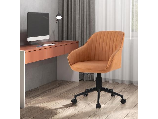 Giantex Leather Office Chair Brown, Mid Century Desk Chair with Wheels and Ergonomic Armrests, Adjustable Swivel Rolling Task Chair, Upholstered...