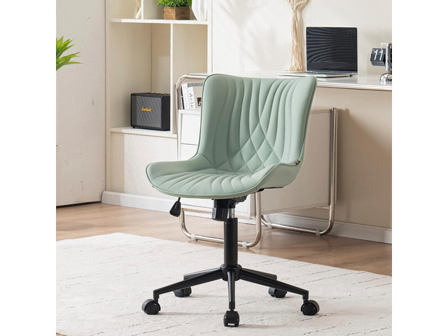YOUNIKE Office Chair Armless Faux Leather Desk Chair, Mint Green Home Office Computer Task Chair, Modern Upholstered Vanity Chair, Adjustable...