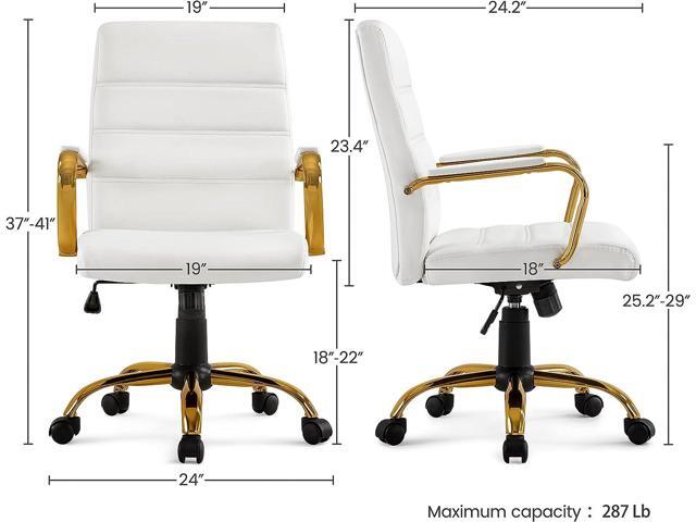 Topeakmart Office Desk Chair Mid-Back Adjustable Chair PU Leather Executive Chair w/Gold Frame White Seat