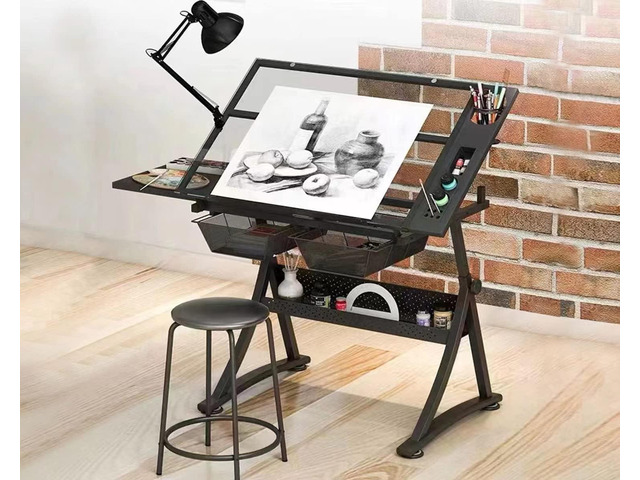 Glass Drafting Table Art Desk Adjustable Professhional Artwork Drawing Drafting Table Desk, Glass-Topped Art Table for Craft Station Studio Home...