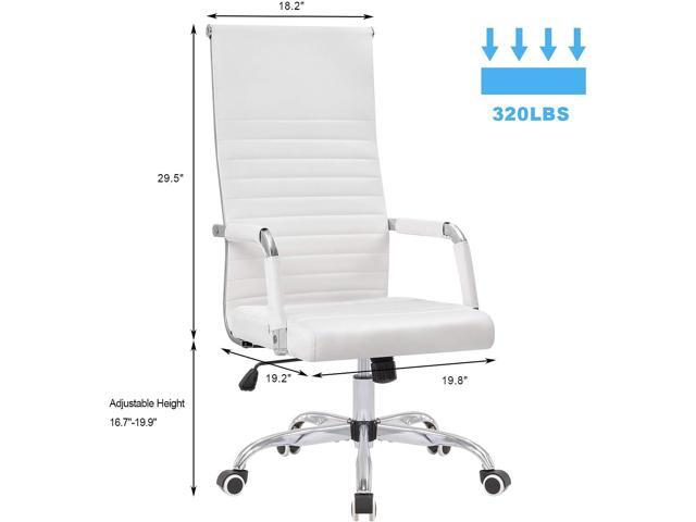 Ribbed Office High Back PU Leather Desk Adjustable Swivel Task Computer Chair with Armrest for Conference Study Leisure, White