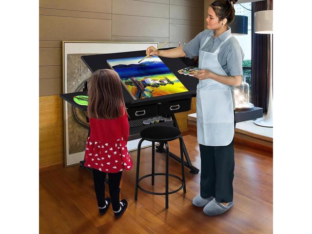 Yaheetech Art Craft Table Drawing Table Height Adjustable Drafting Desk Work Station with Tiltable Tabletop w/Stool and 2 Storage Drawers for...
