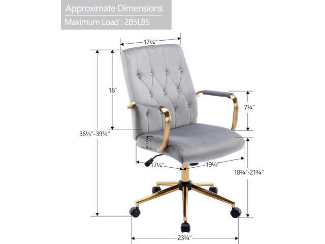 DUHOME Velvet Home Office Desk Chairs, Modern Gold Task Chair with Wheels for Office, Swivel Adjustable Computer Chair with Armrest and Gold Base Grey