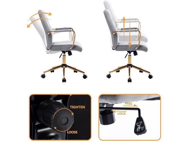 DUHOME Velvet Home Office Desk Chairs, Modern Gold Task Chair with Wheels for Office, Swivel Adjustable Computer Chair with Armrest and Gold Base Grey