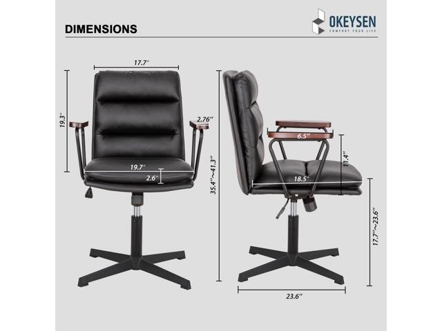 Okeysen Office Desk Chair No Wheels, Ergonomic Swivel Chair with Retro Wooden Armrests, Comfy Computer Chair for Home Office, Mid Century Modern...