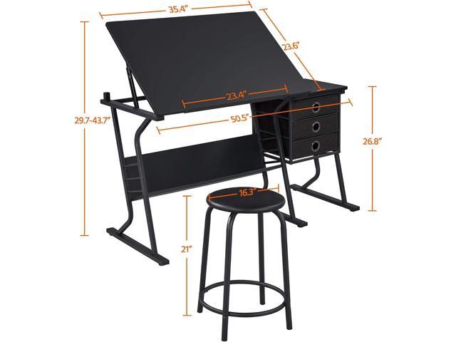 Topeakmart Height Adjustable Drafting Table Art Craft Desk Work Station Hobby Design Studio Tiltable Tabletop Drawing Desk with Stool & Storage...