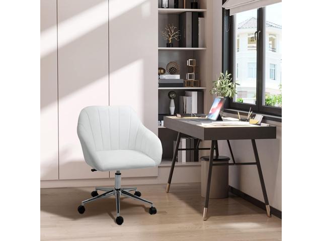 Vinsetto Mid Back Home Office Chair Computer Desk Chair with PU Leather, Adjustable Height, Swivel Wheels for Study, Bedroom, White