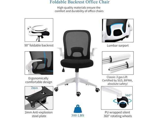IPKIG Foldable Office Chair - Home Office Desk Chairs with Wheels and Flip-Up Arms - Foldable Backrest Mesh Computer Chair Adjustable Swivel...