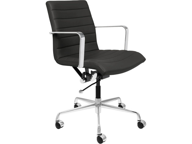 Laura Davidson Furniture SOHO II Ribbed Office Chair - Mid Back Desk Chair, Ergonomically Designed with Arm Rest & Swivel, Made of Faux Leather,...