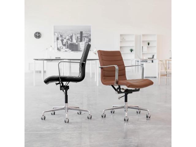 Laura Davidson Furniture SOHO II Ribbed Office Chair - Mid Back Desk Chair, Ergonomically Designed with Arm Rest & Swivel, Made of Faux Leather,...