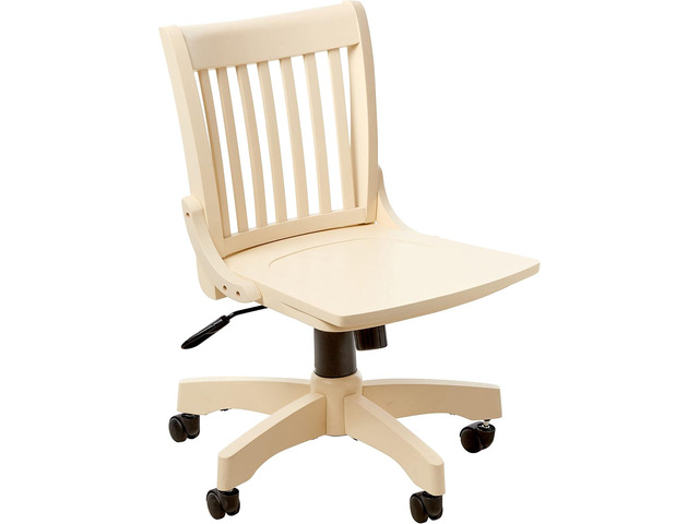 OSP Home Furnishings Deluxe Armless Wood Banker's Desk Chair with Adjustable Height, Locking Tilt, and Heavy Duty Base, Antique White