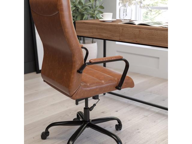 Merrick Lane Milano Contemporary High-Back Brown Faux Leather Home Office Chair with Padded Black Arms