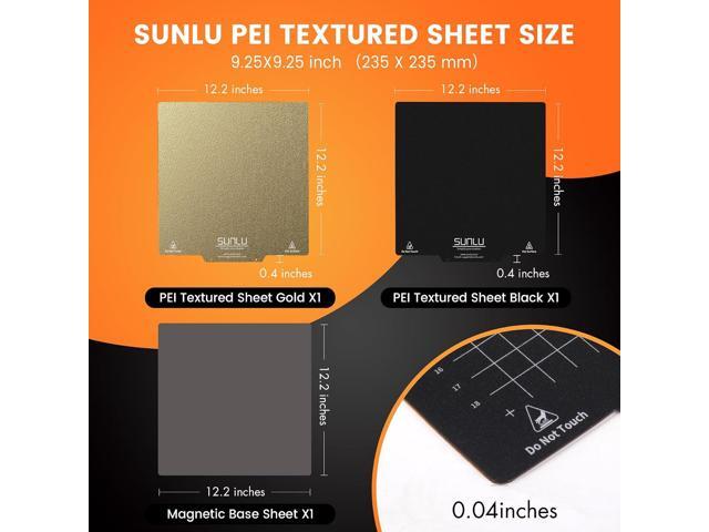 SUNLU PEI Sheet, Magnetic 3D Printer Bed with Frosted Textured, 235x235mm PEI Plate Flexible Printing Surface, 2 PCS PEI Sheet(Black+Gold)+1PC Base...