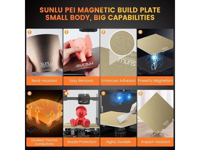 SUNLU PEI Sheet, Magnetic 3D Printer Bed with Frosted Textured, 235x235mm PEI Plate Flexible Printing Surface, 2 PCS PEI Sheet(Black+Gold)+1PC Base...