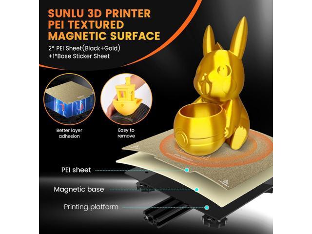 SUNLU PEI Sheet, Magnetic 3D Printer Bed with Frosted Textured, 235x235mm PEI Plate Flexible Printing Surface, 2 PCS PEI Sheet(Black+Gold)+1PC Base...