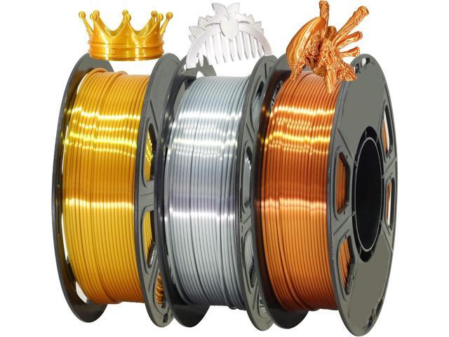 Shiny Silk Gold Silver Copper PLA Filament Bundle, 1.75mm 3D Printer Filament, Each Spool 0.5kg, 3 Spools Pack, with One 3D Printer Remove or Stick...
