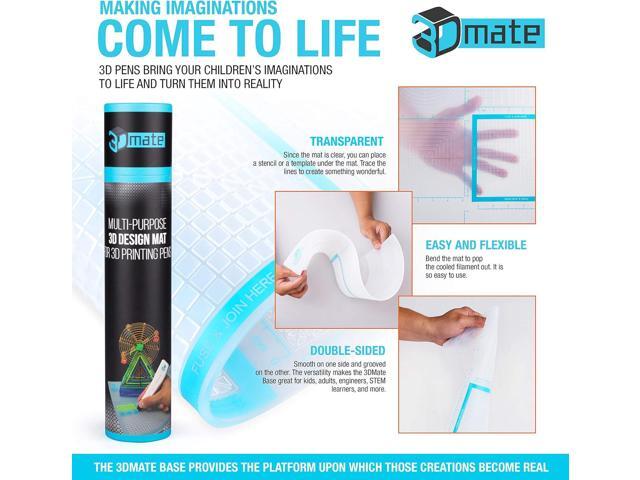 3Dmate Base - Transparent 3D Pen Mat 18 x 12 Inches with Fuse and Join Area - Flexible Two-Sided Heat-Resistant Silicone - 3D Pen Accessories...