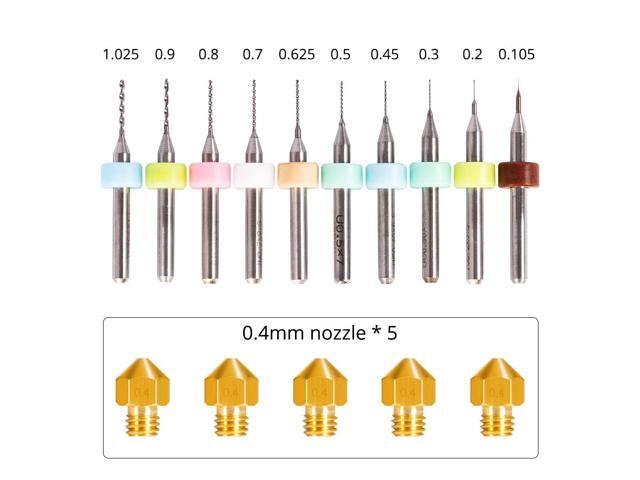 TRONXY 3D Printer Nozzle Cleaning Kit, 10 pcs 0.1-1.0 mm Needles Drill Bits + 5 pcs MK8 Nozzle 0.4 mm Hardened Steel for FDM 3D Printer Extruder