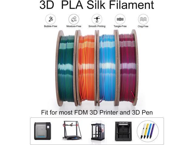 Silk Dual Color 3D Printer Filament Bundle, 1.75 mm Color Changing PLA Bundle, 4 Spools 250g Each (Rose & Blue, Red & Gold, Violet & Green, Blue &...