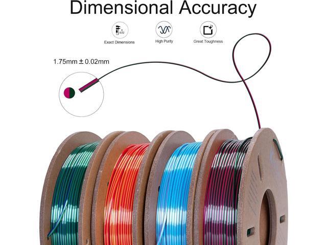 Silk Dual Color 3D Printer Filament Bundle, 1.75 mm Color Changing PLA Bundle, 4 Spools 250g Each (Rose & Blue, Red & Gold, Violet & Green, Blue &...