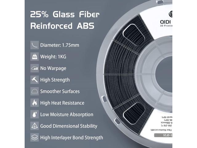 R QIDI TECHNOLOGY Glass Fiber ABS Filament 1.75mm, ABS-GF25 3D Printer Filament Fit Most FDM 3D Printers, Frosted Texture, High Hardness, High...