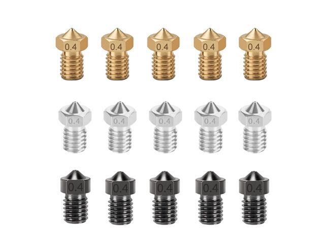 15PCS Nozzles Kit for Anycubic Koba, 3D Printer Parts 5PCS Hardened Steel + 5PCS Stainless Steel + 5PCS Brass 0.4mm Nozzles Kit for Mega S, Mega X,.
