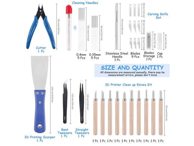 Glarks 34Pieces 3D Printer Nozzle Cleaning Removal Tool Kit, Including 0.35mm 0.4mm Cleaning Needles, Wood Carving Tools Kit, Knife Clean Up Kit,...