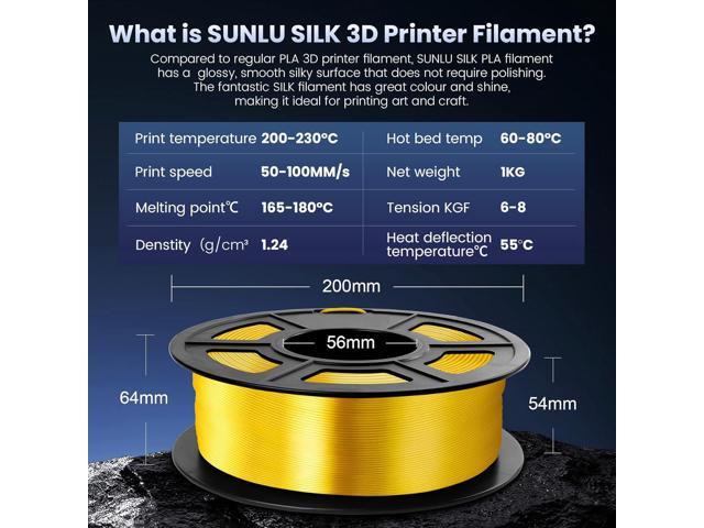SUNLU 3D Printer Silk Filament,Shiny Silk PLA Filament 1.75mm, Smooth Silky Surface, Great Easy to Print for 3D Printers, Dimensional Accuracy +/-...