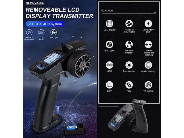 Turbo Racing P32 91803G-C 2.4G 4CH RC Remote and Receiver Controller LCD Display with Waterproof Radio Transmitter for RC Car Boat (91803-C)