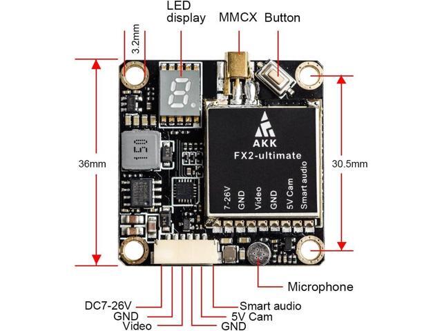 AKK FX2-ultimate US Version 5.8GHz VTX with MMCX Support OSD Configuring via Betaflight Flight Control Board Long Range FPV Transmitter