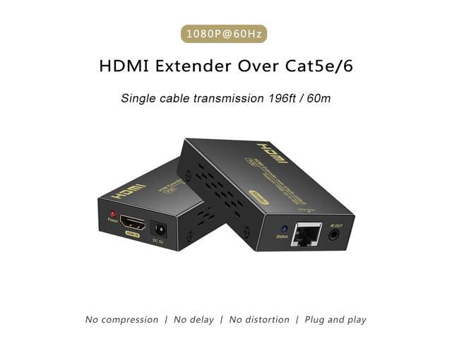 RYXN HDMI Extender Over Cat5e/6, HDMI Over Ethernet Extender 196ft, HDMI Balun Support HDMI 1.4 1080P 3D EDID, Adopting Single Power Supply POC...