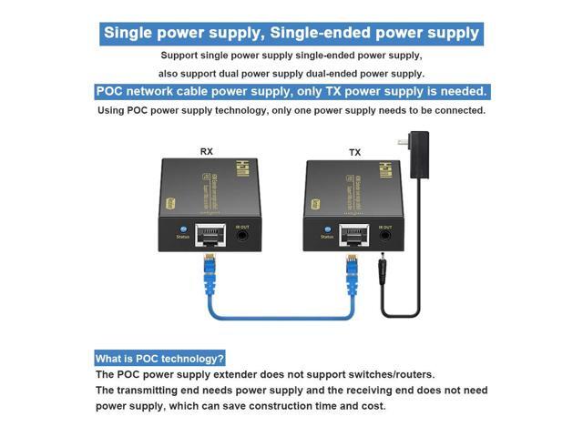 RYXN HDMI Extender Over Cat5e/6, HDMI Over Ethernet Extender 196ft, HDMI Balun Support HDMI 1.4 1080P 3D EDID, Adopting Single Power Supply POC...