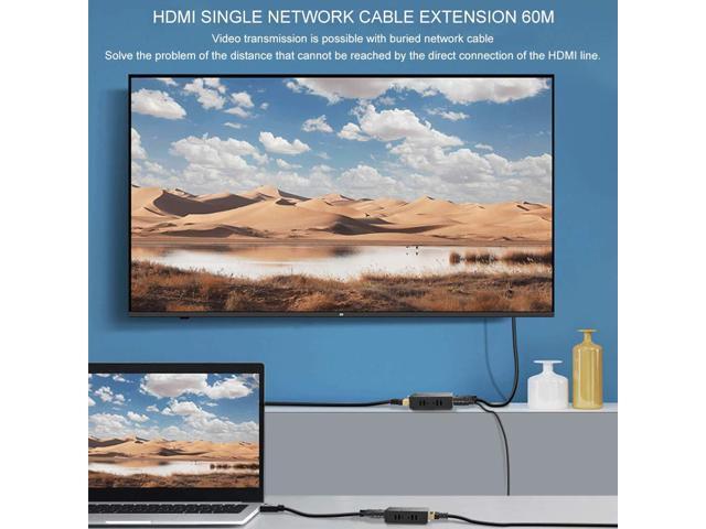 RYXN HDMI Extender Over Cat5e/6, HDMI Over Ethernet Extender 196ft, HDMI Balun Support HDMI 1.4 1080P 3D EDID, Adopting Single Power Supply POC...