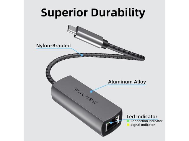 WALNEW USB-C 2.5gb Ethernet Adapter, USBC to RJ45 LAN Connector,2.5 Gigabit Network Cable Converter Thunderbolt 3 for NAS Server,Mac,iMac,MacBook...