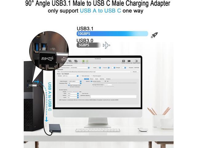 QIANRENON 90° Angle USB3.1 Male to USB C Male Charging Adapter 10Gbps USB3.1 to USB C Data Connector Right Angle Plug QC60W/PD15W (only A to C),...