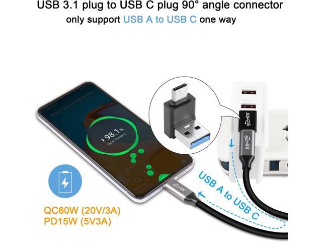 QIANRENON 90° Angle USB3.1 Male to USB C Male Charging Adapter 10Gbps USB3.1 to USB C Data Connector Right Angle Plug QC60W/PD15W (only A to C),...