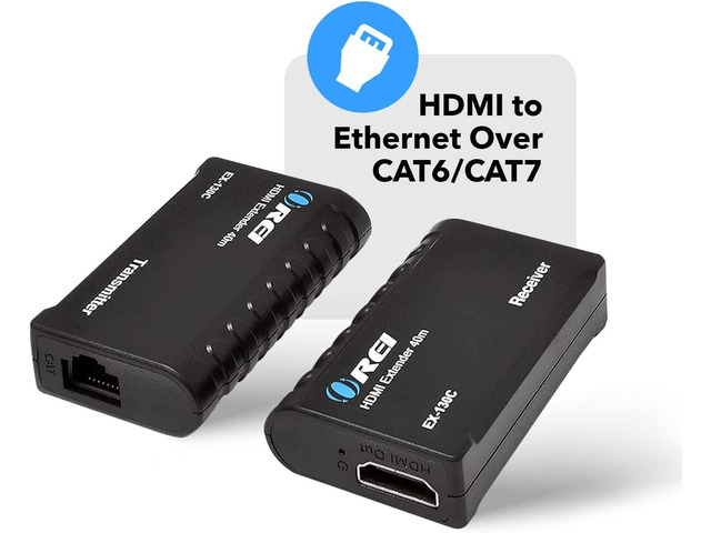 OREI 1080p HDMI Extender Over Ethernet up to 131 Feet - 1080@60Hz HDMI 1.4 HDCP 1.4, Over CAT6/7 Cable- Power Over Cable (EX-130C)
