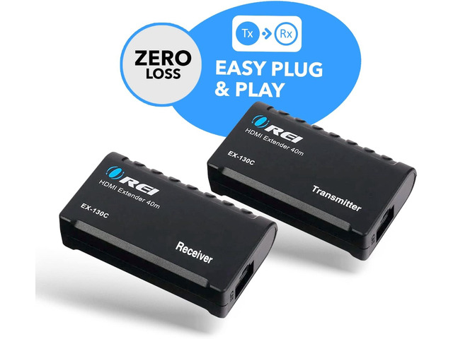 OREI 1080p HDMI Extender Over Ethernet up to 131 Feet - 1080@60Hz HDMI 1.4 HDCP 1.4, Over CAT6/7 Cable- Power Over Cable (EX-130C)
