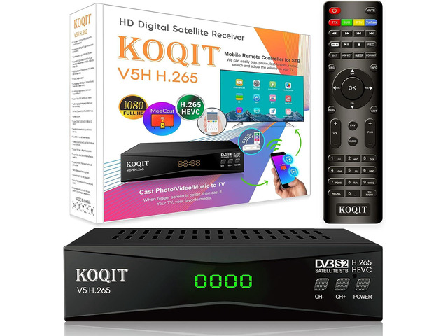 Koqit V5H H.265 To Air FTA Satellite Receiver DVB-S2 Satellite TV Receiver HEVC DVB S2 Galaxy 19 Receivers Sat DVB Finder Meecast Biss PVU YouTube...