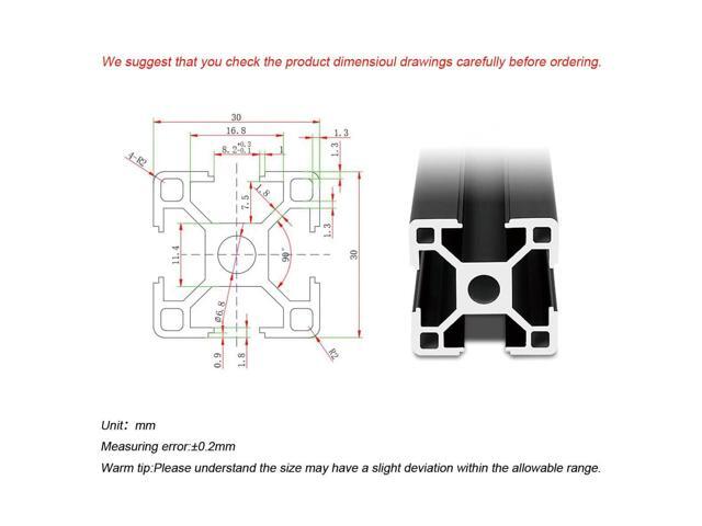 3030 T Slot Aluminum Extrusion for 3D Printer Parts and CNC DIY Black 1500mmX4