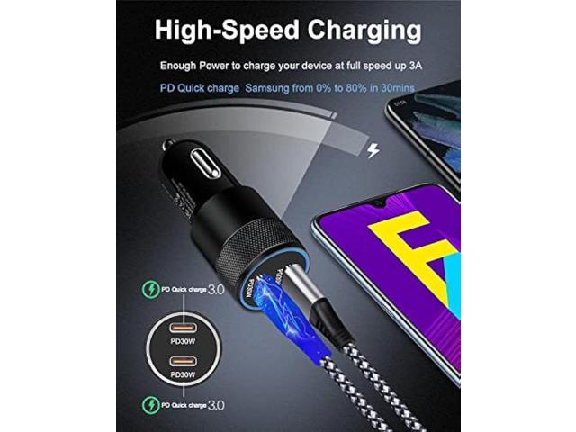 USB C Car Charger, 60W Cigarette Lighter Flush Adapter, Type C Fast Charging Car Plug Block for iPhone 15 14 13 Pro Max, Samsung Galaxy S21 Ultra,...