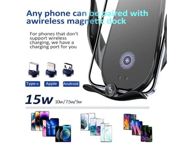 Wireless Car Charger,15W Fast Charging, Phone Holder Mount, Auto Clamping, Phone Mount Phone Holder for iPhone 14 13 12 11, Samsung Galaxy S23+...