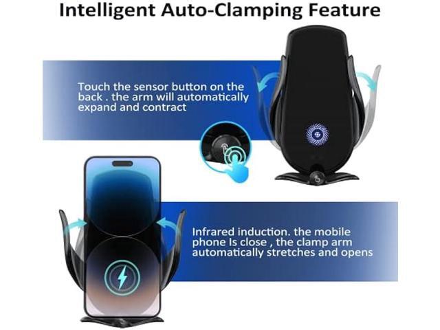 Wireless Car Charger,15W Fast Charging, Phone Holder Mount, Auto Clamping, Phone Mount Phone Holder for iPhone 14 13 12 11, Samsung Galaxy S23+...