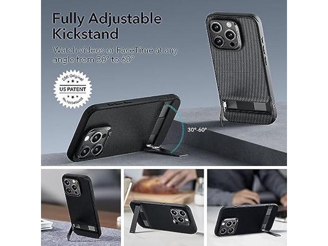 ESR for iPhone 15 Pro Case, Metal Kickstand Case, 3 Stand Modes, Military-Grade Drop Protection, Supports Wireless Charging, Slim Back Cover with...
