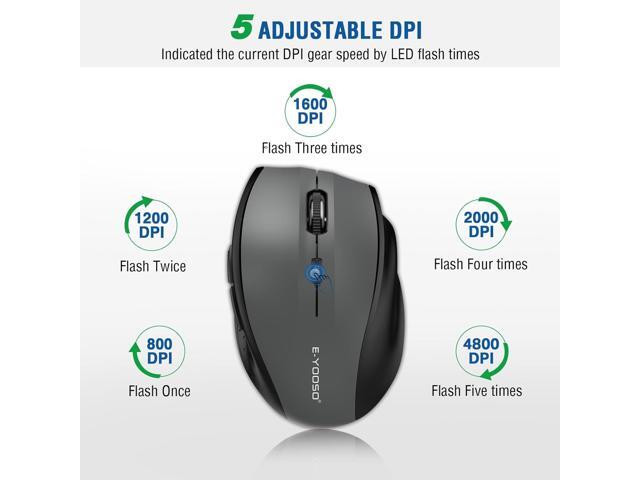 E-YOOSO Wireless Mouse for Laptop, Portable Optical Computer Mouse, 6 Buttons, Cordless 2.4GHz with USB Receiver, 5-Level 4800 DPI, 18 Months...