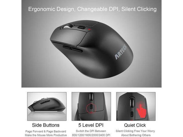 Arteck 2.4G Wireless Mouse with Nano USB Receiver Ergonomic Right Hand Silent Clicking with Backward & Forward for Computer/Desktop/PC/Laptop and...