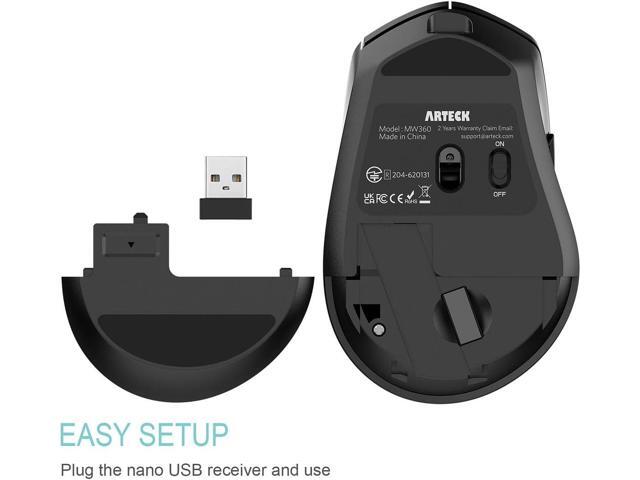 Arteck 2.4G Wireless Mouse with Nano USB Receiver Ergonomic Right Hand Silent Clicking with Backward & Forward for Computer/Desktop/PC/Laptop and...