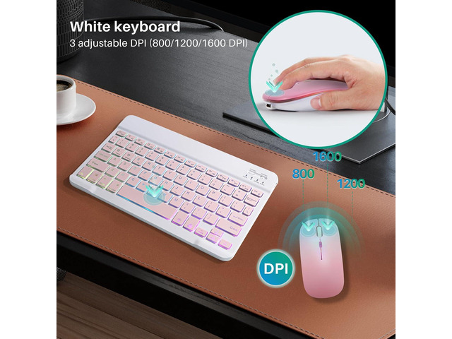 Bluetooth Keyboard and Mouse Combo for iPad - Rechargeable Wireless Keyboard & Mouse with 7-Color Backlit Compatible with iPad 9th/8th Gen, iPad...