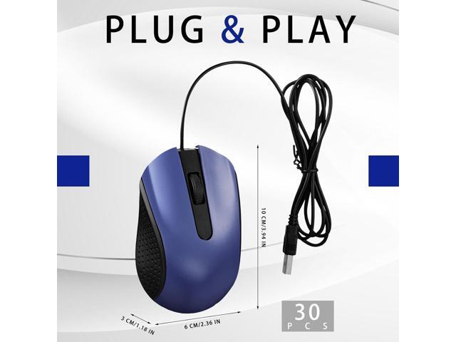 Bonuci 30 Pack USB Wired Mouse 3 Button Corded Computer Mice Bulk USB Mouse for PC Desktop, Laptop, Office, School, Classroom Use(Blue)