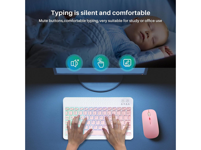 Bluetooth Keyboard and Mouse Combo for iPad - Rechargeable Wireless Keyboard & Mouse with 7-Color Backlit Compatible with iPad 9th/8th Gen, iPad...